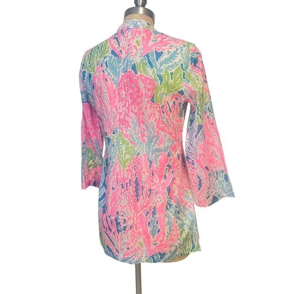 Lilly Pulitzer Sarasota Beaded Tunic Blouse Turquoise Lets Cha Cha Pink Small - Picture 3 of 5
